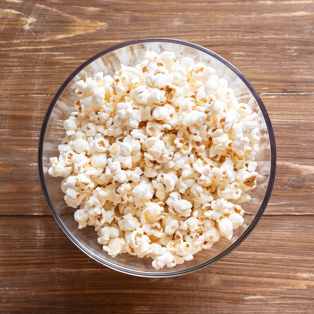 Top view bowl with popcorn