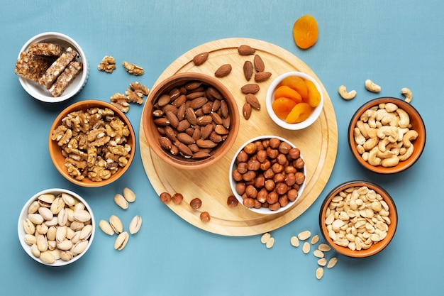 Top view bowls with different nuts