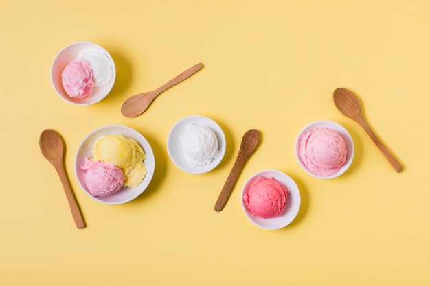 Top view bowls with ice cream