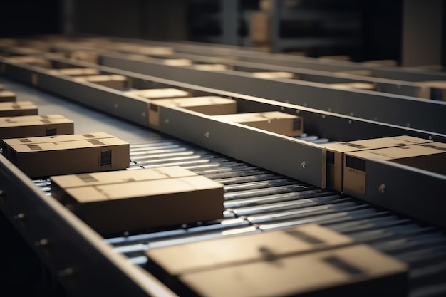 Top view of boxes on conveyor belt