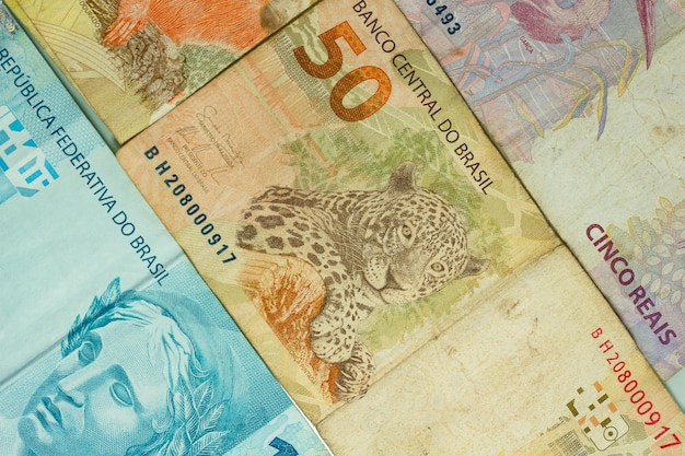 Top view of Brazilian real banknotes