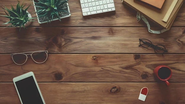 Top view brown background photo color desk wood