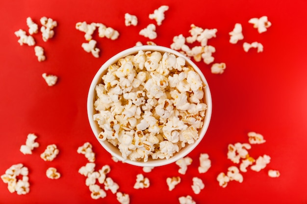 Top view of bucket of popcorns