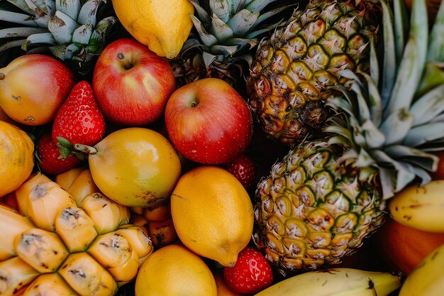 Top view bunch of healthy fruits and vegetables