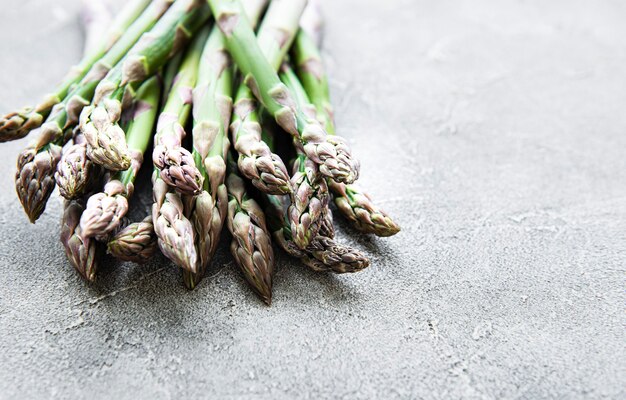 Top view on bunches of fresh green asparagus