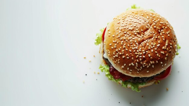 top view of a burger on a clean white background