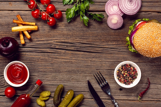 Foto vista dall'alto ingredienti per hamburger