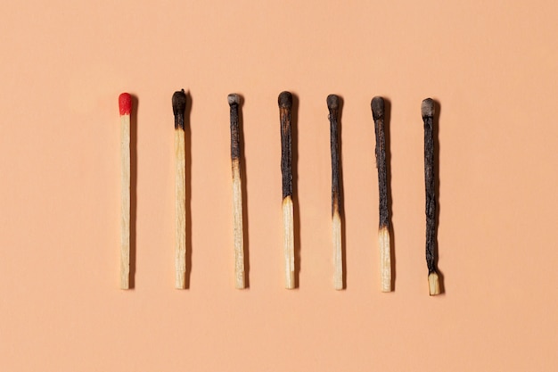 Top view burnt matches still life