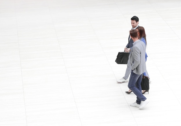 Top view business colleagues walking together