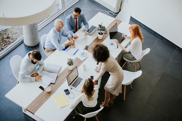 Top view at business people in office