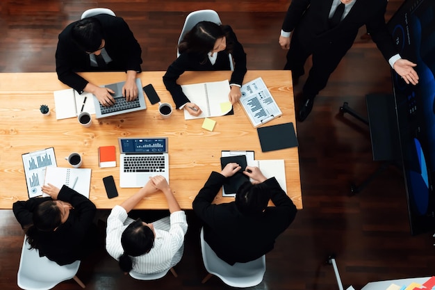 Top view business presentation at harmony conference room with colleagues