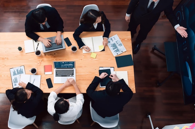 Top view business presentation at harmony conference room with colleagues