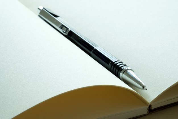 Top view of businessman blank notebook business document black pen