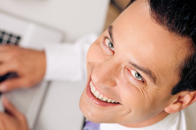 top view businessman smiling