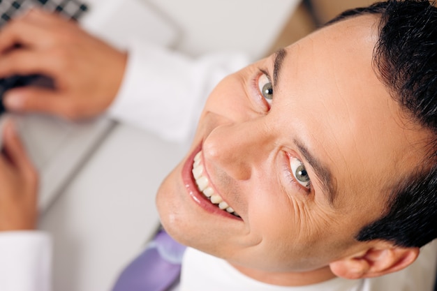 top view businessman smiling