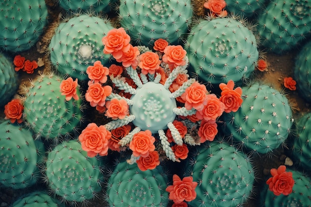 Top view of cactus in the garden