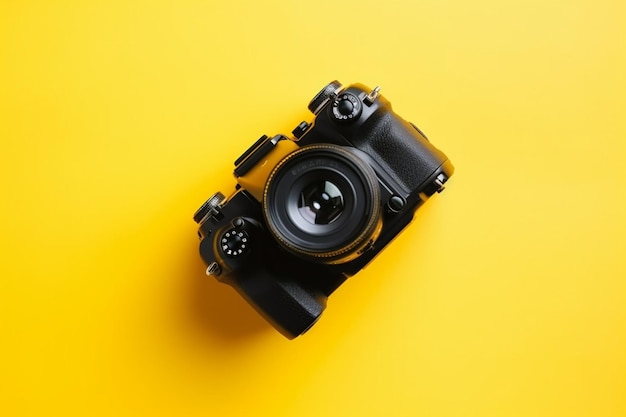 Top view camera on yellow background