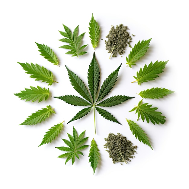 Top view Cannabis leaf isolated