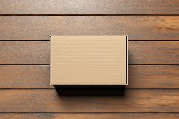 Top view cardboard box mockup isolated on light wooden background for your designs mockup