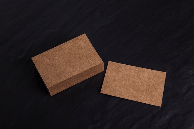 Photo top view cardboard business card mockup