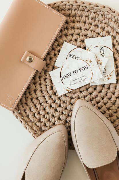 Top View of Cards and Shoes Stock Photo