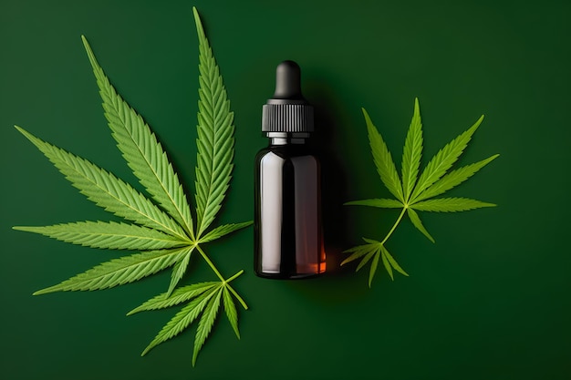 Photo top view of a care product with cbd oil cannabis generative ai