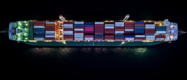 Top view of a cargo ship representing the concept of transportation and delivery Generative AI