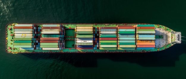 Top view of a cargo ship representing the concept of transportation and delivery Generative AI