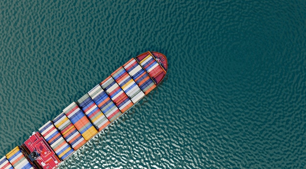 Top view cargo shipping and international logistics, 3D illustrations rendering