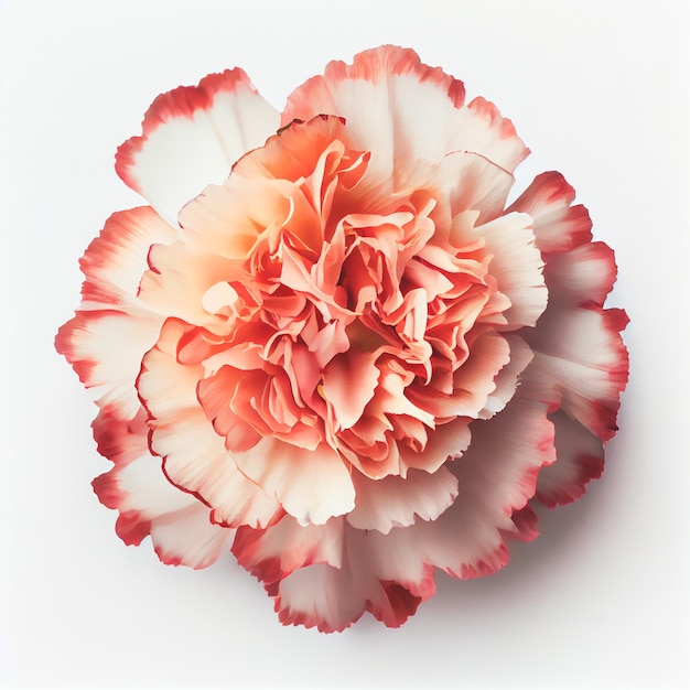 Top view of Carnation flower on a white background perfect for representing the theme of Valentine's Day