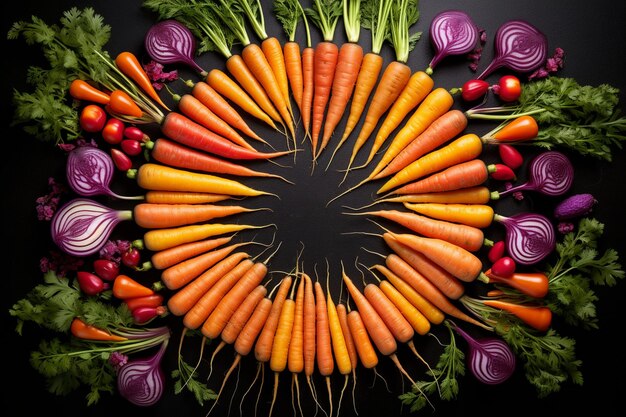 Photo top view of carrots and beets