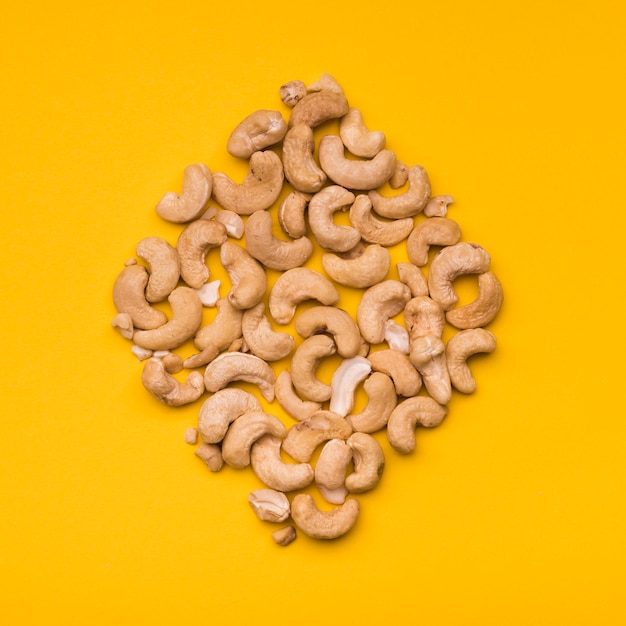 Top view of cashew in rhombus shape