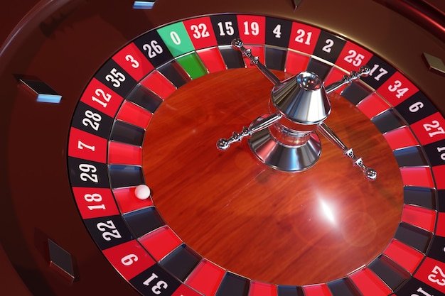 Top view of a casino roulette wheel. Selective focus.