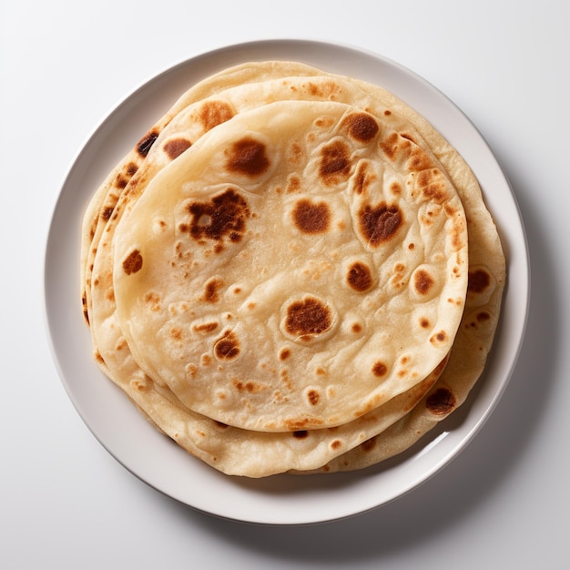 A top view of chapati with white background