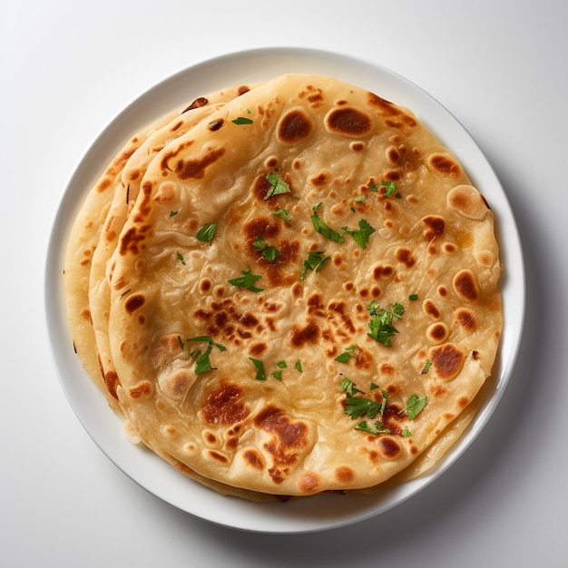 A top view of chapati with white background