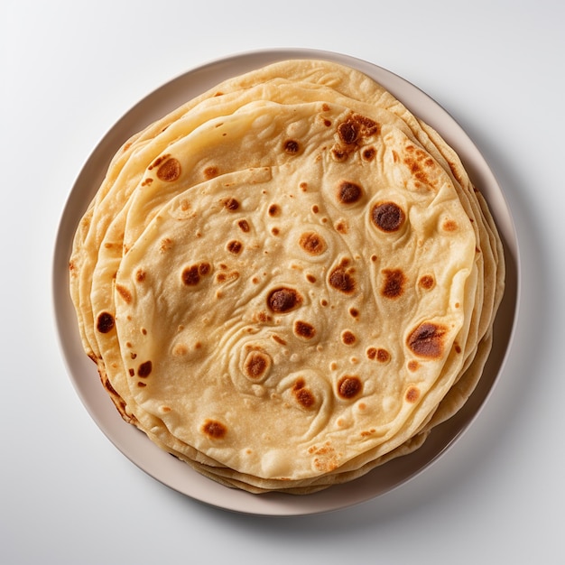 Photo a top view of chapati with white background