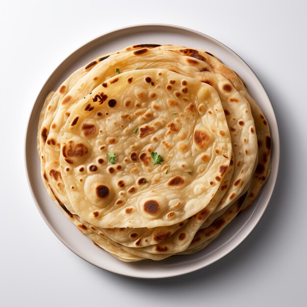 A top view of chapati with white background