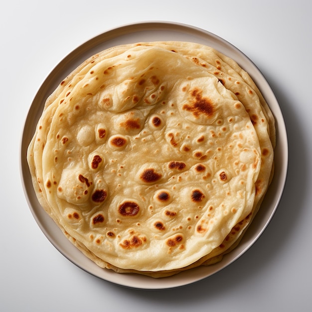 A top view of chapati with white background