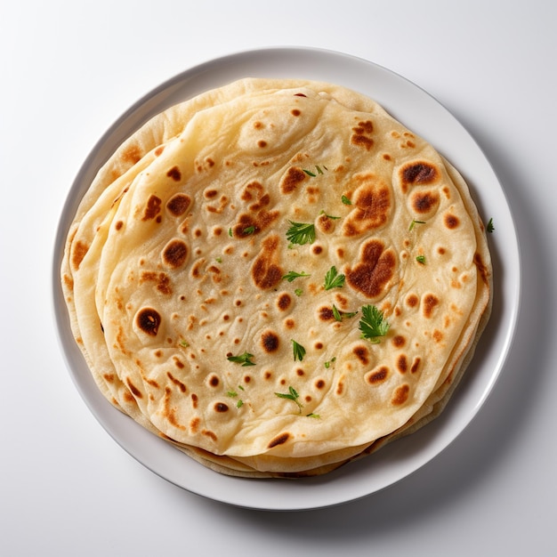 A top view of chapati with white background