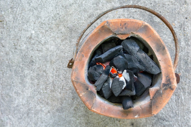 Top view charcoal stove with copy space