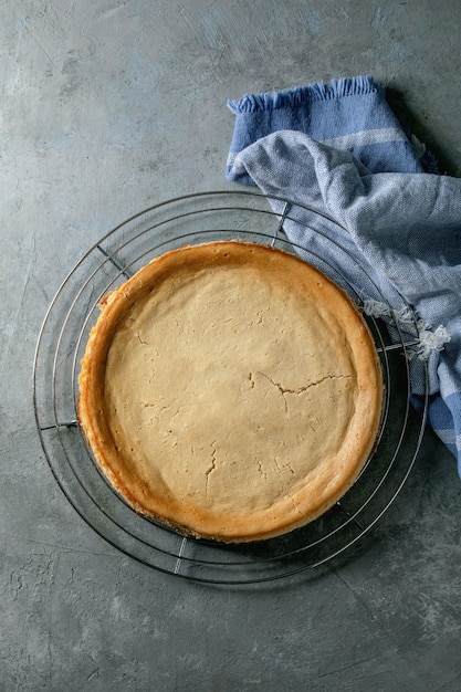 Top view of cheescake on a transparent plate