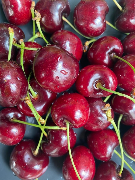 Top view cherry in plate closeup