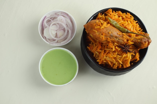 Top view of chicken biryani, Indian food, Delicious ramadan iftar meal, Hyderabadi biryani