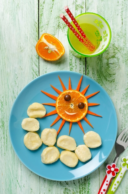 Top view children breakfast ready to be served