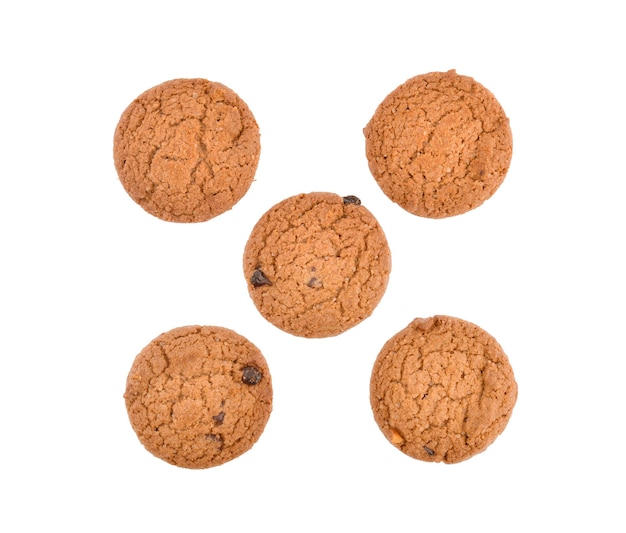 Top view of Chocolate chip cookie isolated on white background