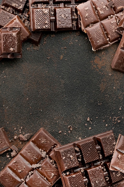 Foto vista dall'alto del concetto di cioccolato con spazio di copia