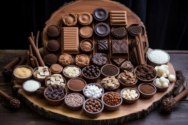 Top view chocolates in cocoa on a plate