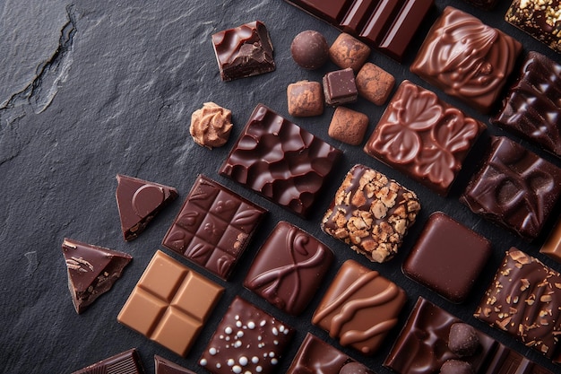 Top view chocolates in cocoa on a plate