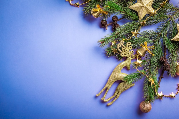 Top view christmas decorations on table