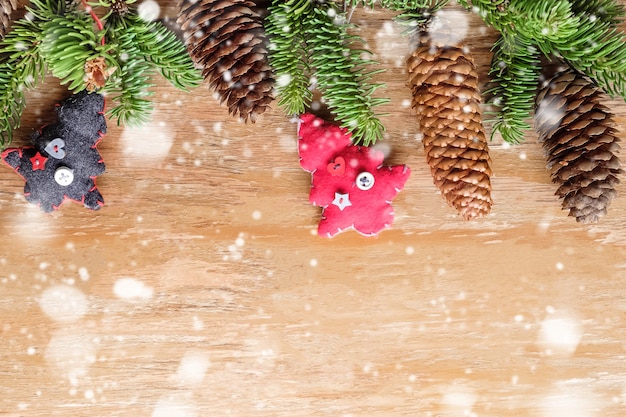 Top view christmas decorations on table